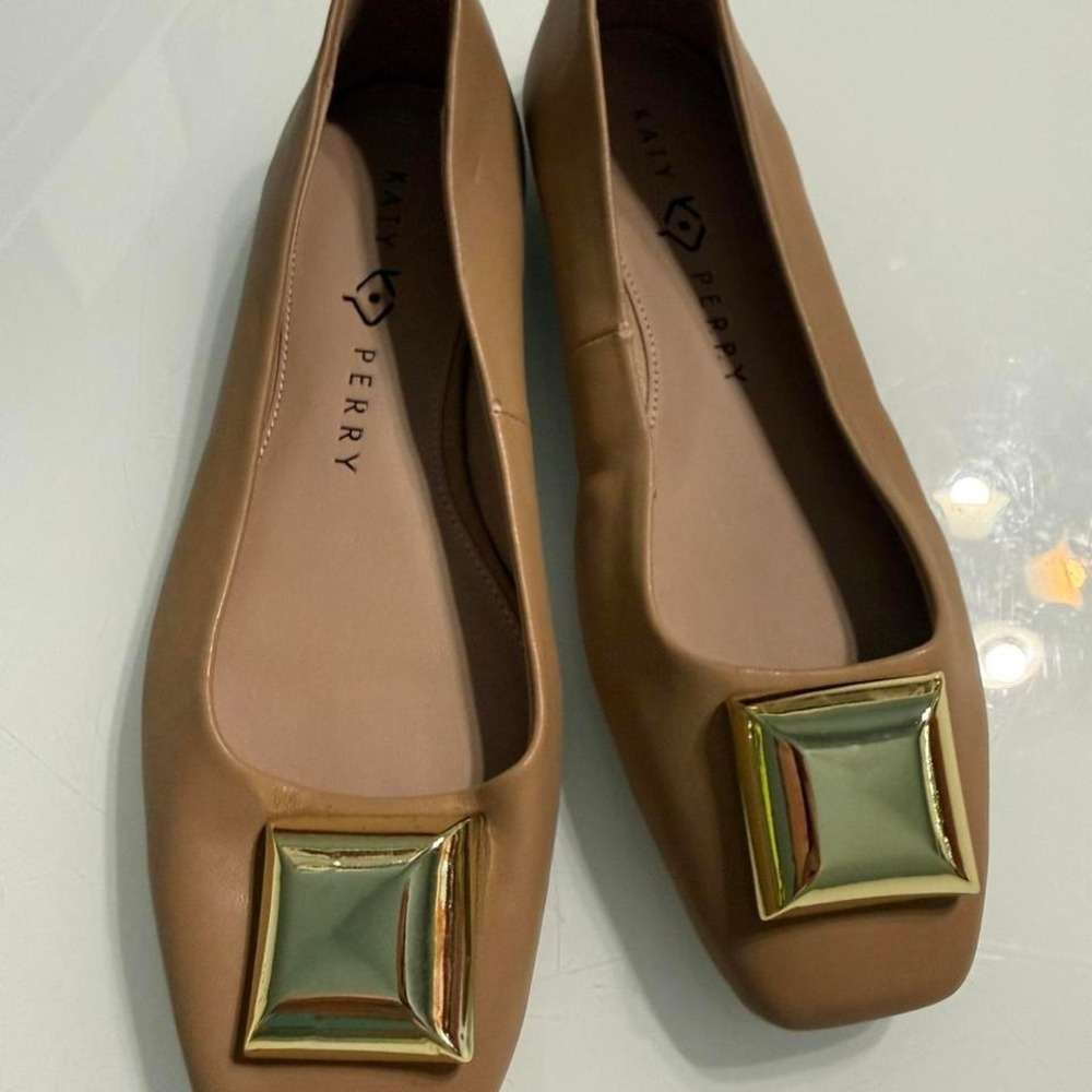 Katy Perry gold and tan ballet flats